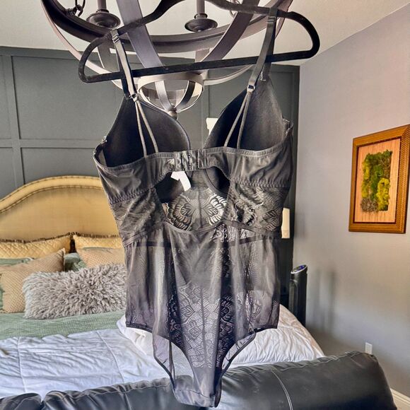 Auden Black Lace Sheer Mesh Bodysuit Teddy Lingerie One-Piece Women’s XL - Picture 3 of 6